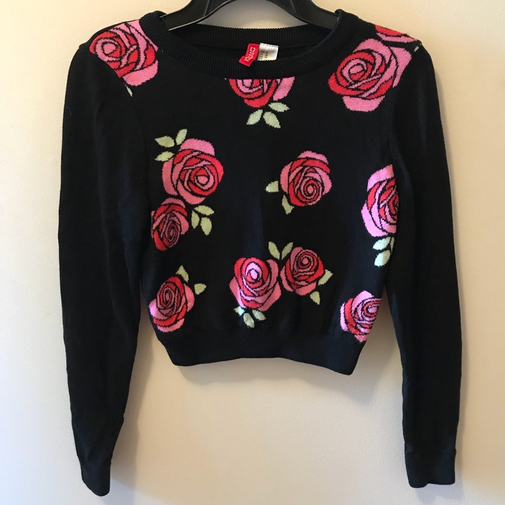 H&M Rose Print Knit Sweater